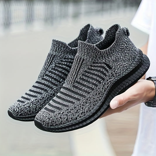 Men's Knit Breathable Lightweight Slip On Casual Shoes, Outdoor Non-slip Soft Sole Sneakers, Spring And Summer